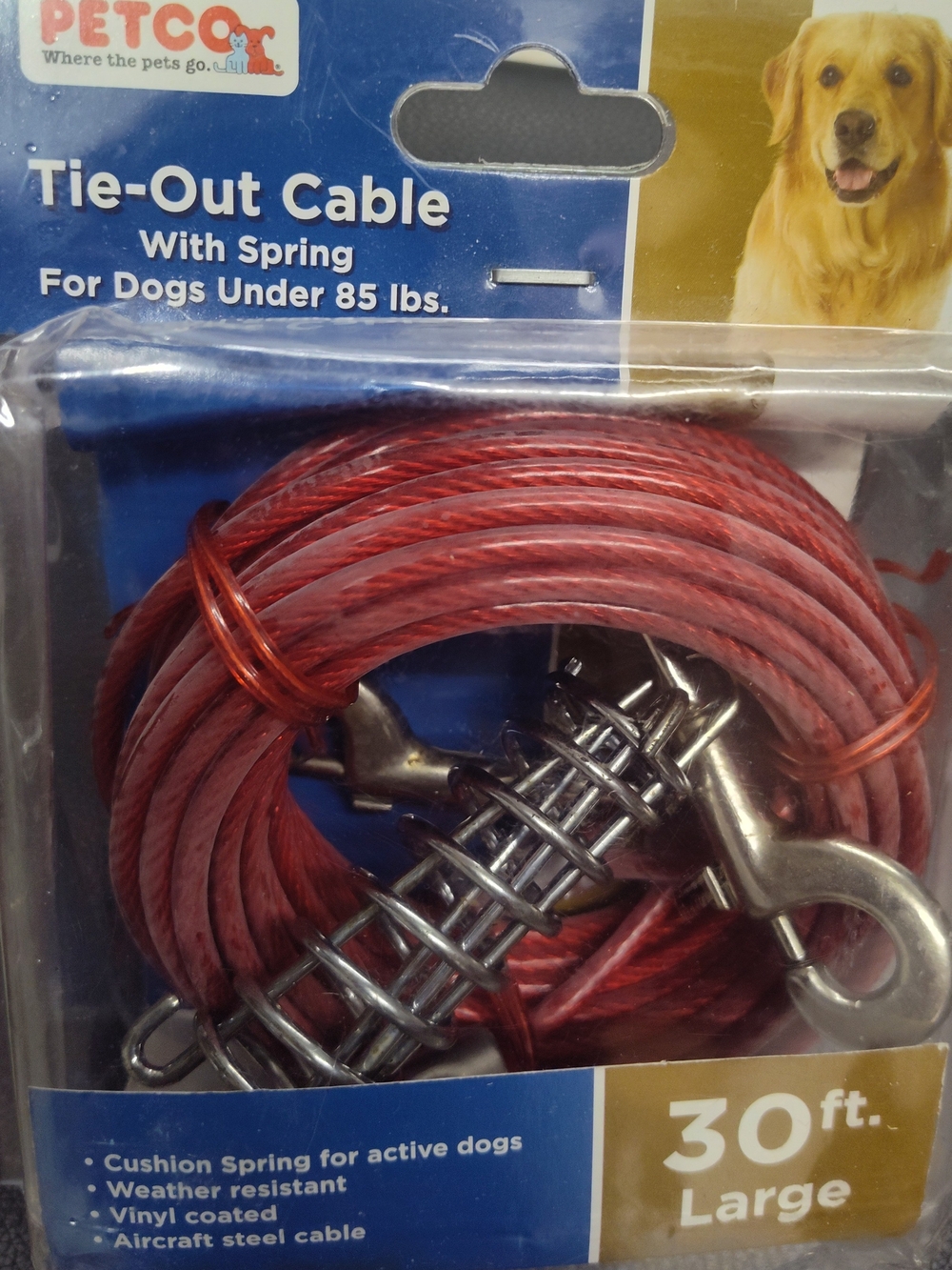 30 ft Red Tie-Out Cable with Spring - Large
